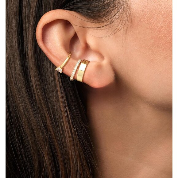 Diamond Ear Cuff Set Non Piercing Clip-On Cartilage Cubic Zirconia Earring - Picture 4 of 7